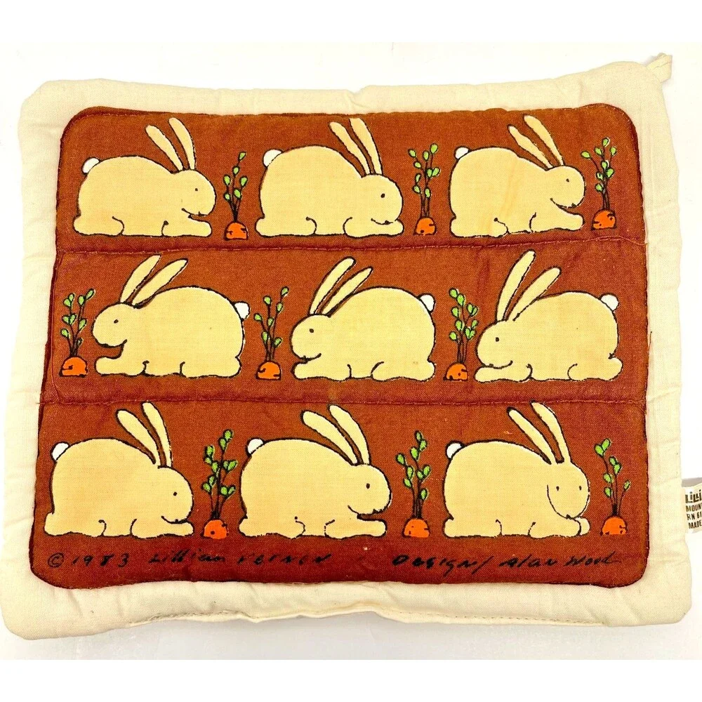 Vintage 1983 Lillian Vernon Potholders Hotpads RABBITS Folk Art-Alan Wood Design